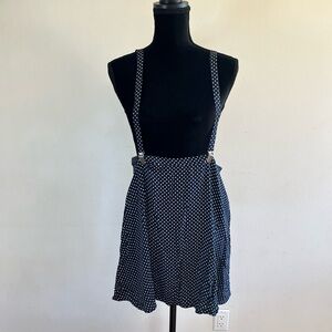 Charming Navy and White Polka Dot Skirt with Suspenders